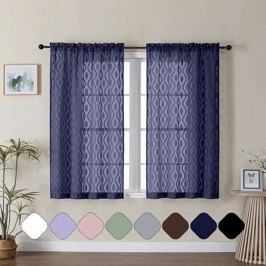 Aiyufeng Navy Curtains 45 Inch Length 2 Panels Set, Farmhouse Soft Airy by Aiyufeng