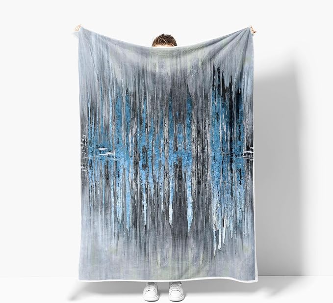 Abstract Throw Blankets, Modern Blue Gold CrackNon Cozy Warm Bed Couch Blanket, Stripe Contemporary Abstract Painting White Fleece Flannel Throws to Decorate The Room and Bedroom