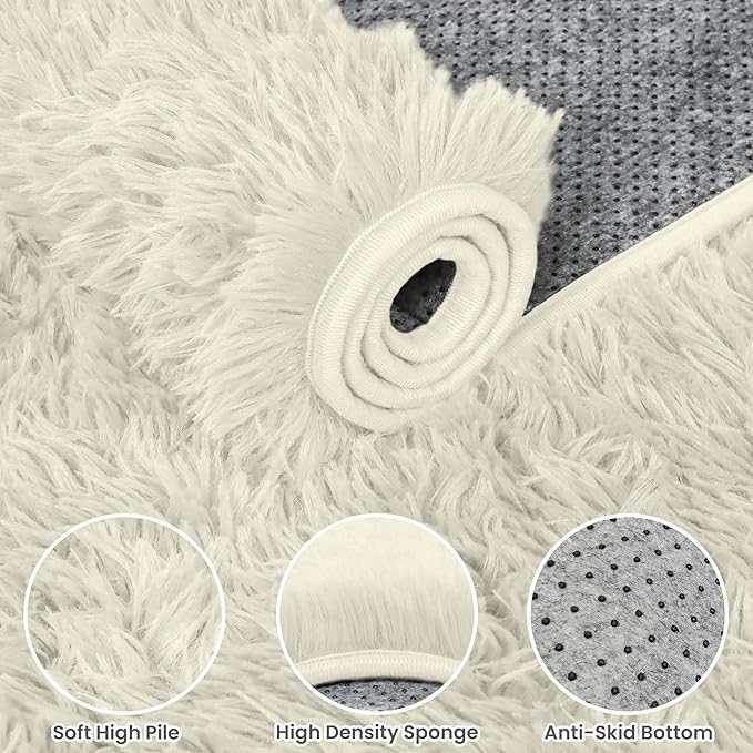 8x10 Area Rugs for Living Room Rug: Soft Fluffy Shag Cream White Rugs for Bedroom, Non-Slip Large Fuzzy Plush Rug Indoor Floor Carpet for Nursery Kids Boys Girl Room, Dorm, Playroom, Modern Home Decor