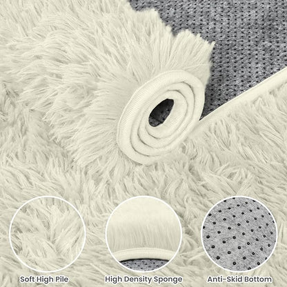 4x6 Area Rugs for Living Room Rug: Soft Fluffy Shag Cream White Rugs for Bedroom, Non-Slip Large Fuzzy Plush Rug Indoor Floor Carpet for Nursery Kids Boys Girl Room, Dorms, Playroom, Modern Home Decor