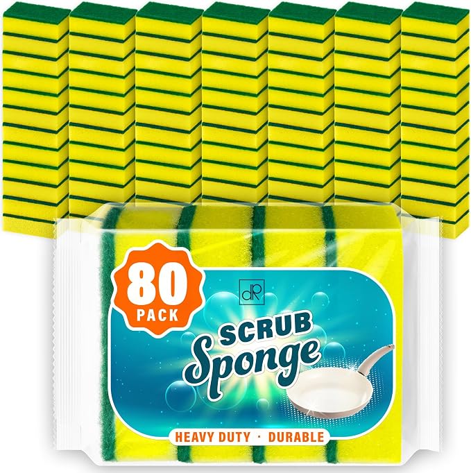 DecorRack 80 Count Non-Scratch Cleaning Scrub Sponges, Dual-Sided Heavy Duty by DecorRack