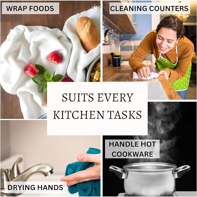 TWINY threads 6-Pack Cotton Kitchen Towels, 18x28 Inches, Soft & Absorbent Dish - Image 6
