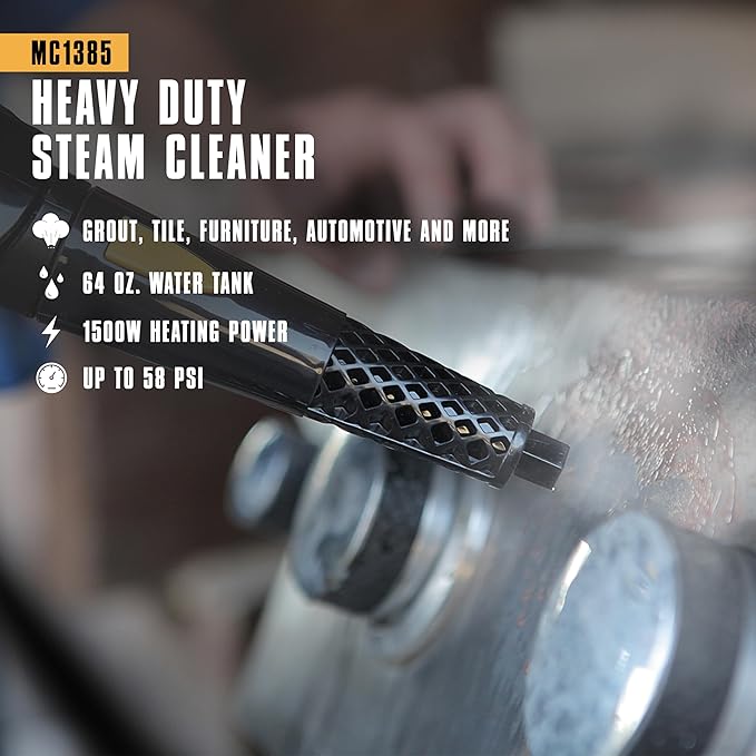 McCulloch MC1385 Deluxe Canister Steam Cleaner, 2-Hour Runtime, Chemical-Free - Image 2