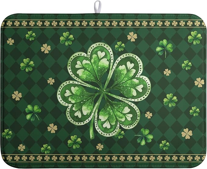 St Patrick's Day Shamrock Dish Drying Mat Green Spring Kitchen Dish Drying Pad by farg