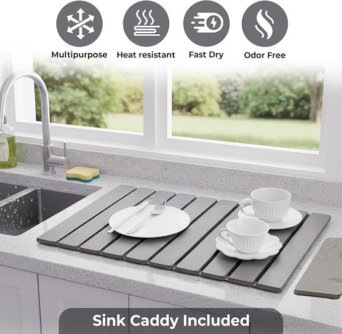 Large Stone Dish Drying Mat for Kitchen Counter, Foldable Water Absorbing - Image 4