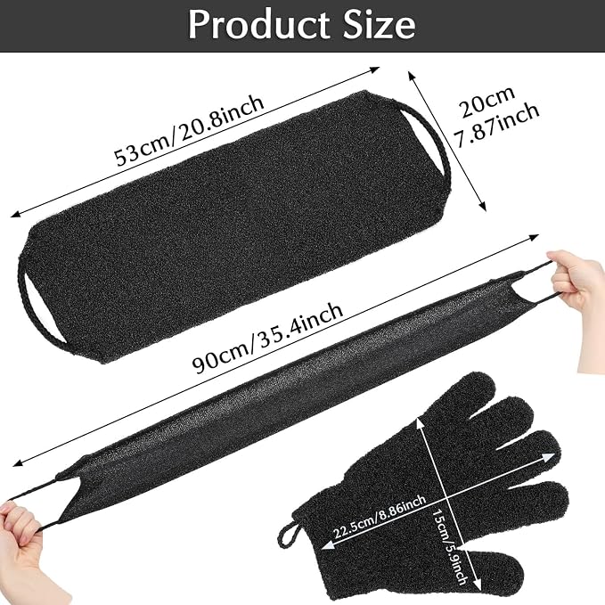 Anezus Exfoliating Back Scrubber Bath Gloves Set, Exfoliating Shower Towel - Image 7