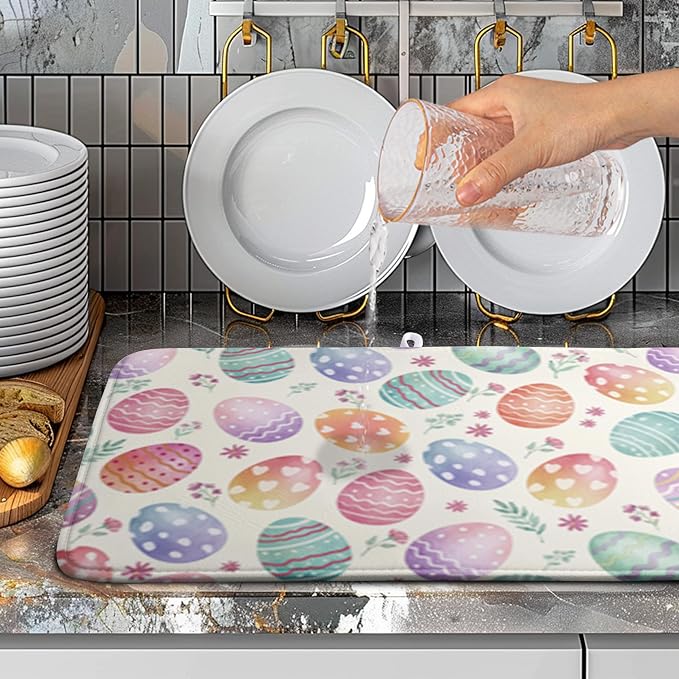 Easter Dish Drying Mat for Kitchen Counter Easter Spring Colorful Eggs Floral - Image 5