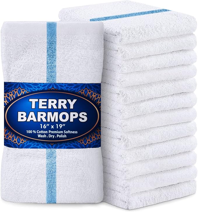 GREEN LIFESTYLE Blue Stripe Terry Kitchen Bar Mops 28 Oz- 16 X 19 inches by GreenLifeStyle