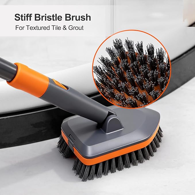 Tile Tub Scrubber Brush with 3 Different Function Cleaning Heads and 56" - Image 4