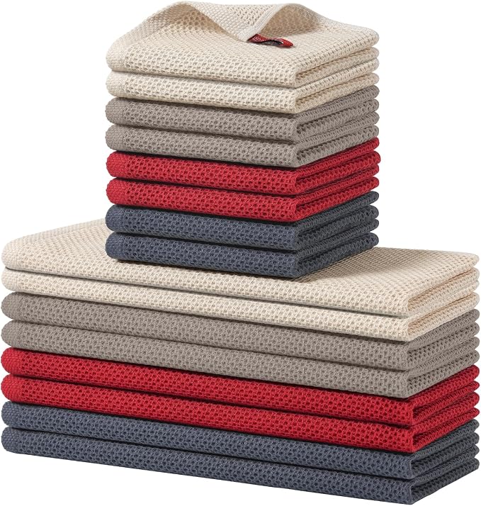 Homaxy 100% Cotton Kitchen Towels and Dishcloths Set, 12 x 12 Inches and 13 x by Homaxy