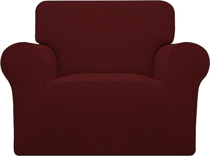 Easy-Going Stretch Chair Sofa Slipcover 1-Piece Couch Sofa Cover Furniture Protector Soft with Elastic Bottom for Kids, Pet. Spandex Jacquard Fabric Small Checks (Chair, Wine)