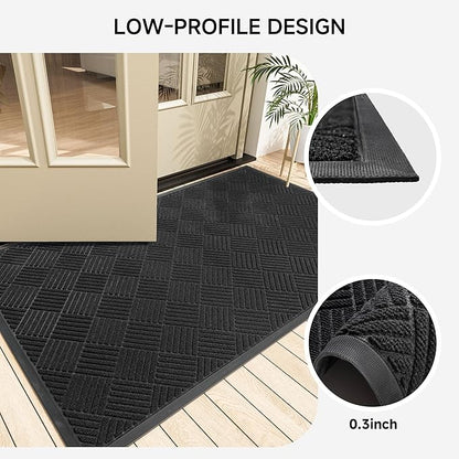 Front Door Mat, Heavy Duty Indoor Outdoor Doormat, 72" x 24" Low Profile Outdoor Mats for Home Entrance, Stain and Fade Resistant Welcome Mat Ideal for High Traffic Area, Diamond Black