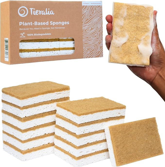 Tieralia Natural Dish Sponge Set – 12-Pack Eco-Friendly & Compostable Scrubbers by Tieralia