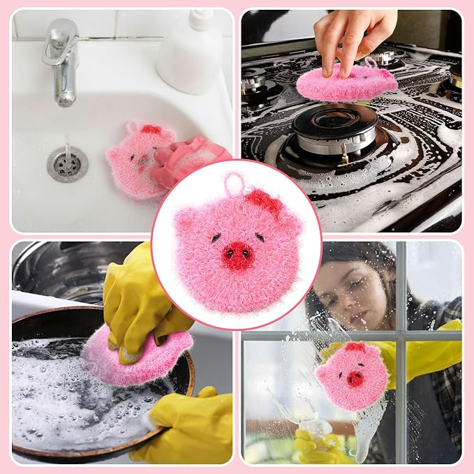 6 Piecs Cute Pig Shape Dish Sponge Dual Sided Non Scratch Pig Dish Washing - Image 5