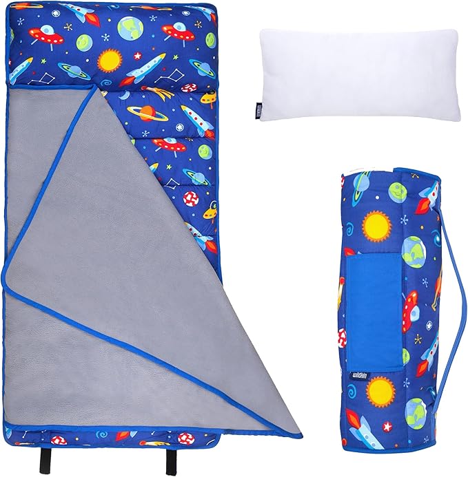 Wildkin 43-inch Kids Nap Mat – Soft Microfiber Toddler Sleeping Mat with Pillow