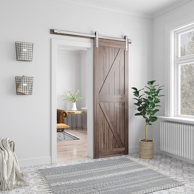 SMARTSTANDARD 5 Feet Brushed Nickel Barn Door Hardware Kit-Heavy Duty Sliding - Image 3