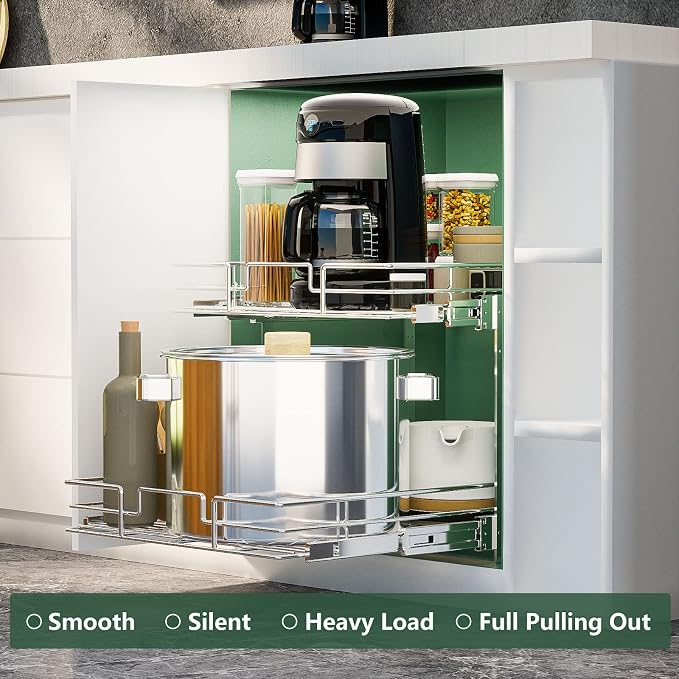 LOVMOR 2 Tier Individual Pull Out Cabinet Organizer 22½" W x 21½" D, Slide Out - Image 2
