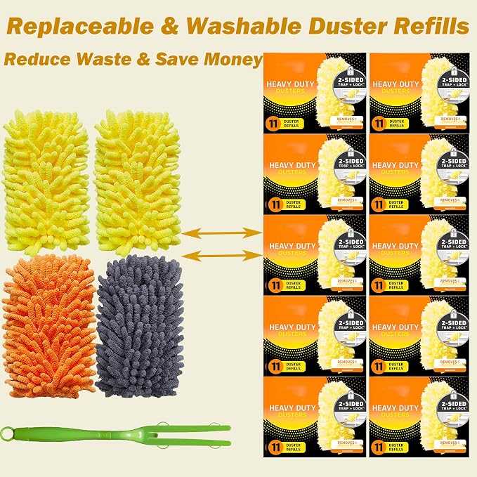 Reusable Duster for Swiffer, 2 Refills +1 Handle, 360 Heavy Duty Duster Refill - Image 6