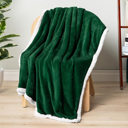 PAVILIA Sherpa Fleece Throw Blanket for Couch, Emerald Green, Plush Soft Fuzzy Sofa Blanket, Cozy Reversible Winter Throw for Women Men, 50x60 Inches