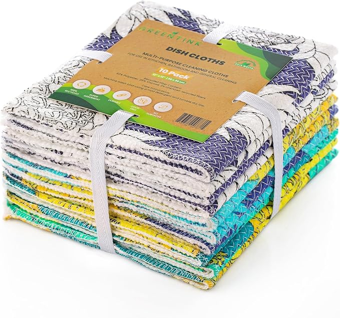 Eco-Friendly Reusable Dish Cloth Set – 10-Pk Multipurpose Kitchen Cleaning by Greentink