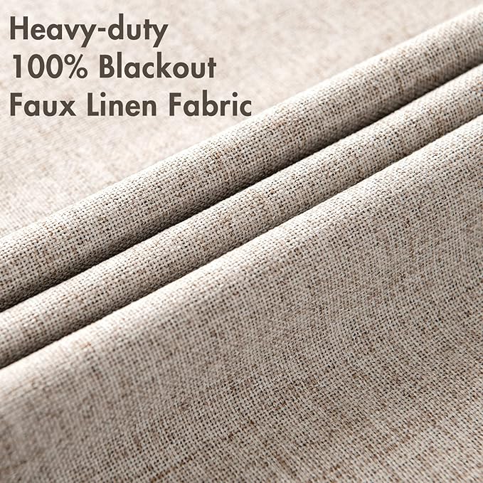 MIULEE Linen Texture Curtains, 2 Pack Blackout Thermal Insulated Khaki, 52x120 Inch Grommet Room Darkening Curtains/Draperies for Bedroom, Living Room, Nursery