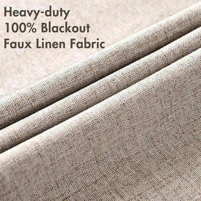 MIULEE Linen Texture Curtains, 2 Pack Blackout Thermal Insulated Khaki, 52x120 Inch Grommet Room Darkening Curtains/Draperies for Bedroom, Living Room, Nursery