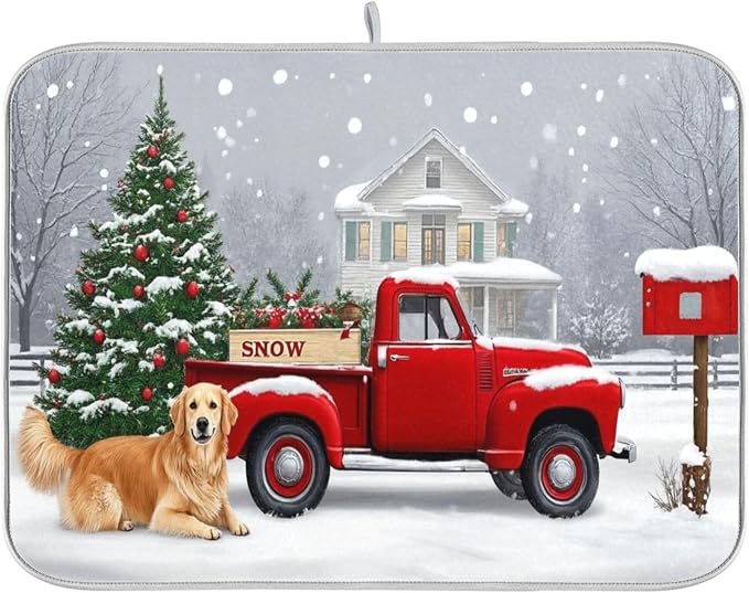 Christmas Tree Truck Dish Drying Mat by Wamika
