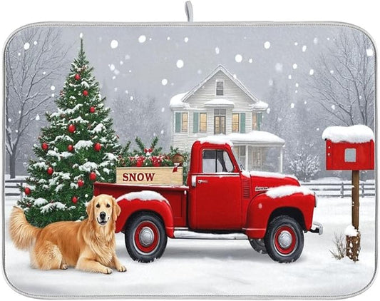 Christmas Tree Truck Dish Drying Mat by Wamika