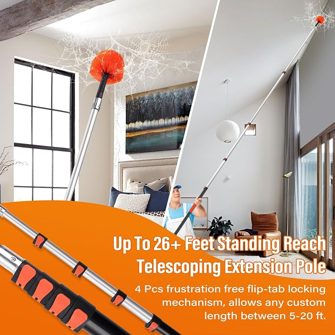 26 FT Cobweb Duster with Extension Pole, Spider Web Brush with Pole Extend - Image 2