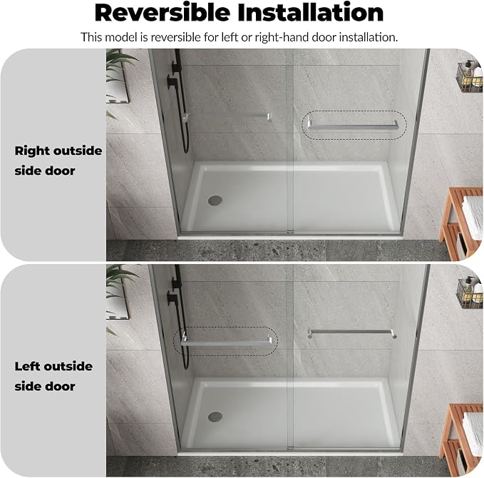 56"-60" w x 72" H Double Sliding Shower Door, Semi-Frameless Bypass Bathroom - Image 6