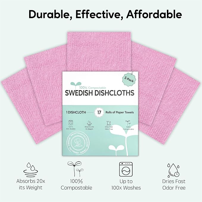 Swedish Dishcloths for Kitchen, 5 Pack Swedish Dish Cloths, Ultra Absorbent - Image 4