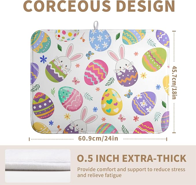 Happy Easter Bunny Dish Drying Mats Spring Floral Dish Mat Easter Cute Rabbit - Image 4