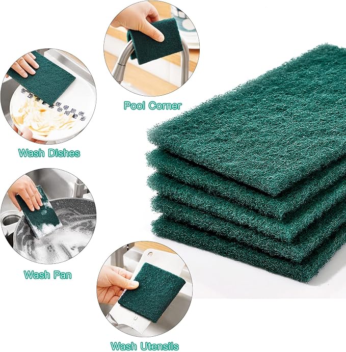 Heavy Duty Scour Pads Sponge Dish Scrubber Non-Scratch Green Reusable Household - Image 3