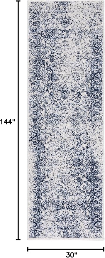 SAFAVIEH Adirondack Collection Runner Rug - 2'6" x 12', Ivory & Navy, Distressed Vintage Floral Design, Non-Shedding & Easy to Clean, Ideal for Living Room, Bedroom, Dining (ADR109M)