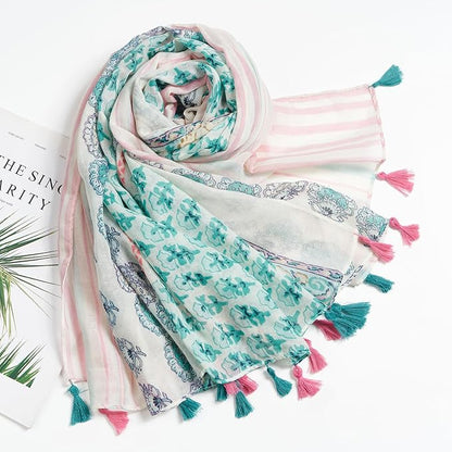 Scarf for Women Lightweight Soft Floral Leopard Printed Scarves Fall Winter Fashion Shawl Wrap with Fringe