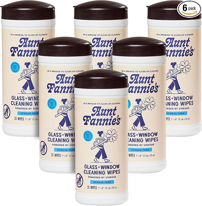 Aunt Fannie's Glass & Window Cleaning Wipes, Natural Streak-Free Glass Cleaner by AuntFannies