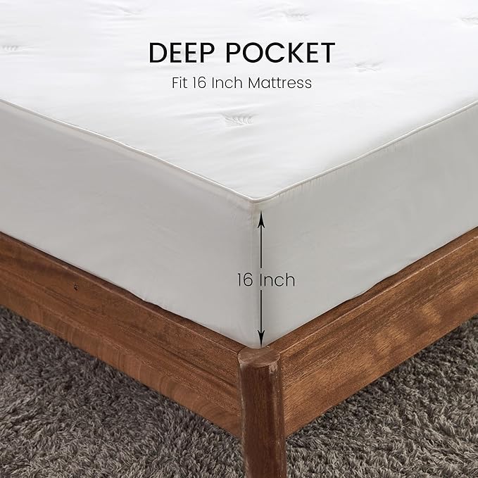 Simple&Opulence Cooling Quilted Mattress Pad – Fitted Sheet Mattress Protector Cover with Elastic Corners, Soft & Breathable, 16 Inch Deep Pocket (Cream Khaki,Full)