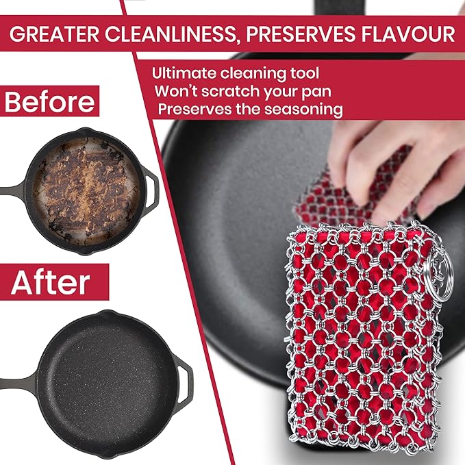 Cast Iron Scrubber Chainmail - 316L Cast Iron Cleaner Scrubber and Bamboo Cloth - Image 2