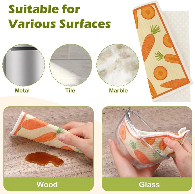 6 Packs Swedish Paper Cloths for Kitchen, Reusable Paper Towels Washable Dish - Image 6