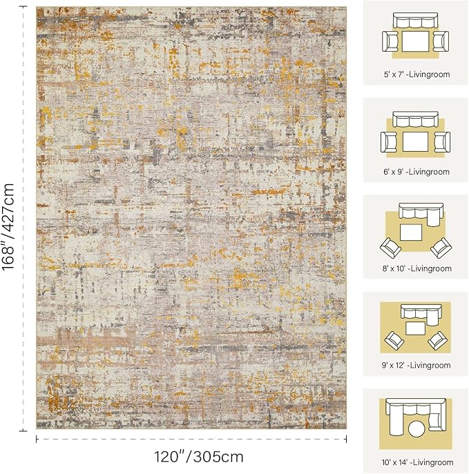 10x14 Extra Large Washable Area Rug, Soft Abstract Vintage Rug - Image 2