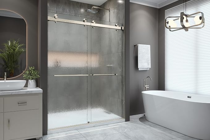 VITRA-200X 56.5-59" W x 78" High 3/8" Twinglide Frameless Shower Door - Image 5