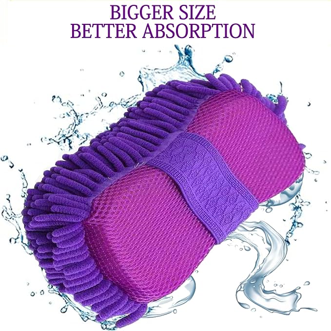 Microfiber Car Wash Sponge-Non-Scratch Wash Mitt-Two Sided Chenille Microfiber - Image 2