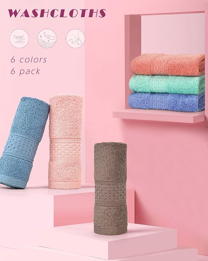 Cleanbear Face-Cloth Washcloths Set, 100% Cotton, High Absorbent, Size13 - Image 2