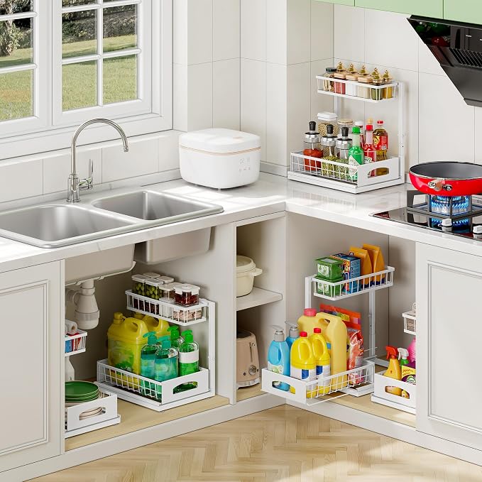 Under Sink Organizer, 2 Pack Height Adjustable Cabinet Organizer - Image 5