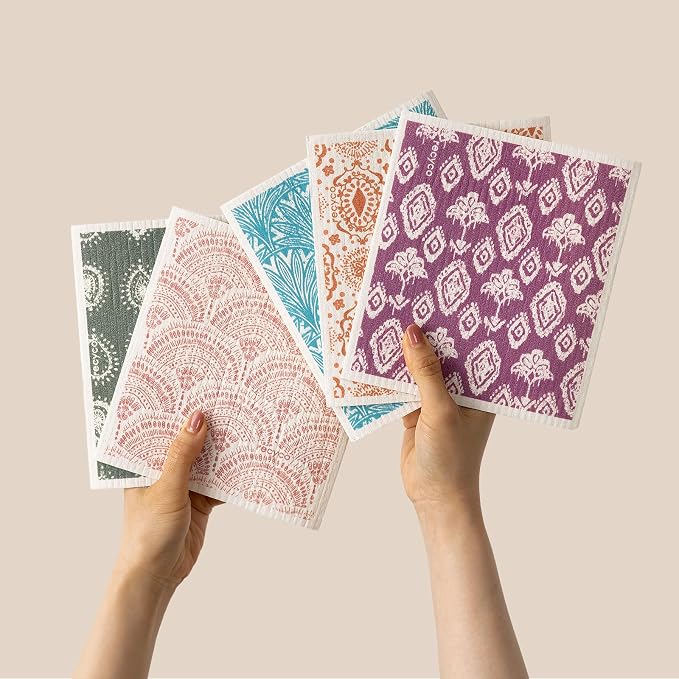 RECYCO Swedish Dishcloths for Kitchen | 5 Pack Gem Washable Dish Rags | by RECYCOHOMECOLLECTION