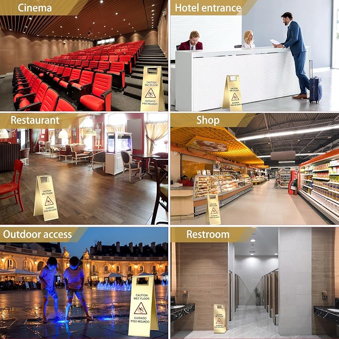 8 Pcs 24 Inch Stainless Steel Wet Floor Sign 8.8 Pound Caution Wet Floor Sign - Image 5