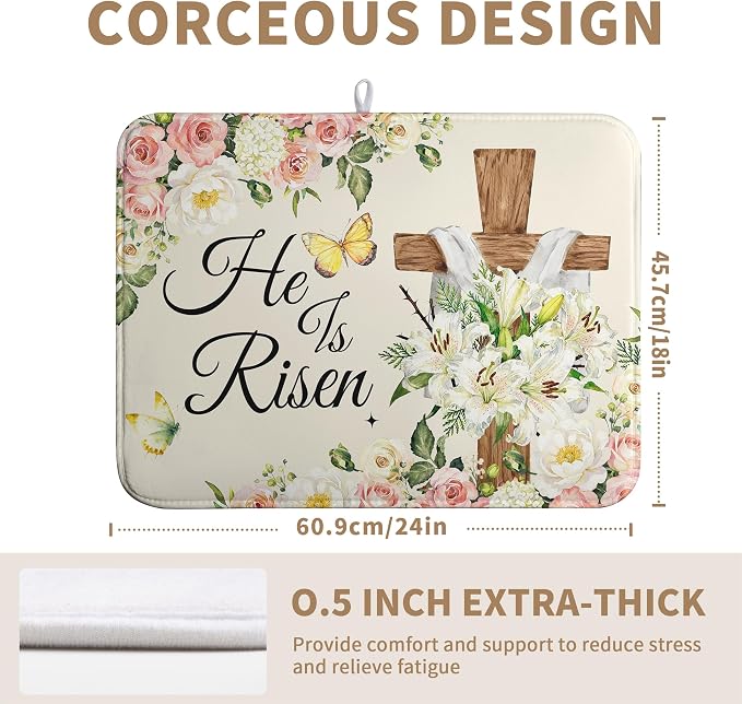 Easter He Is Risen Dish Drying Mats Spring Floral Dish Mat Easter Cross Drying - Image 4