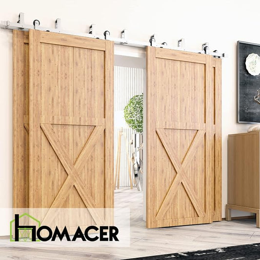 Homacer Brushed Nickel Double Track U-Shape Bypass Sliding Barn Door Hardware - Image 2