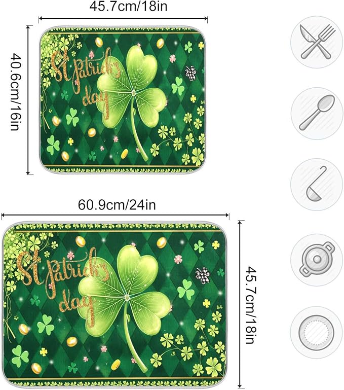 St Patrick's Day Clovers Green Dish Drying Mat 18x24 - Image 3