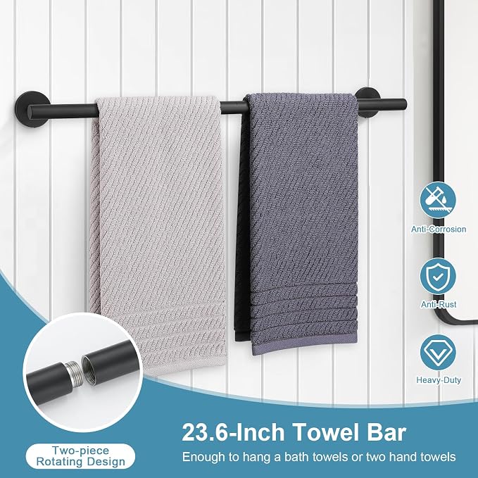 TQKAG 8-Pieces Bathroom Hardware Set Matte Black SUS304 Stainless Steel Bath - Image 2